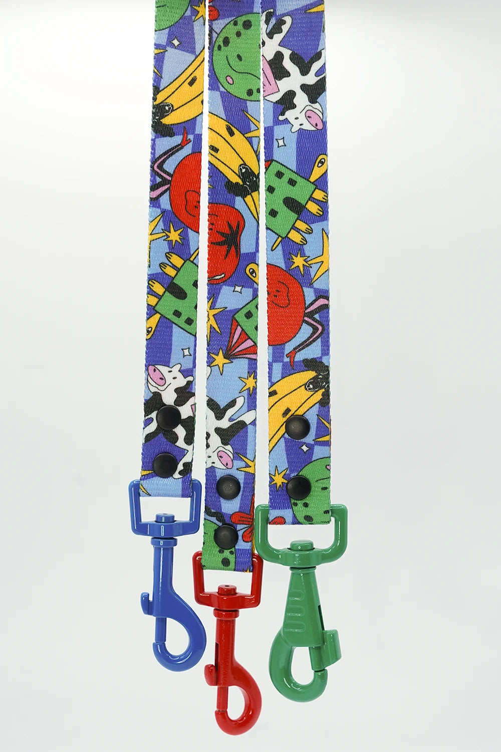 Holy Cow lead details with blue, red and green metal clips