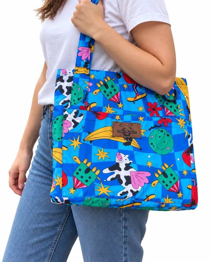 Holy Cow Bag to Mat carried on the shoulder as a tote