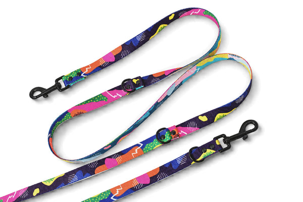 80s Icon multicoloured double-ended dog lead with retro print and two black clips