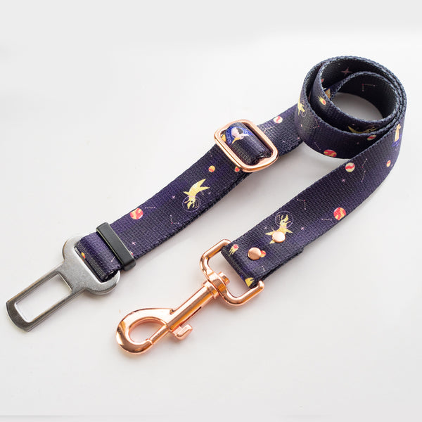 Spacedogs 2.0 dark purple dog car seat belt with seat-belt tongue and rose gold clip