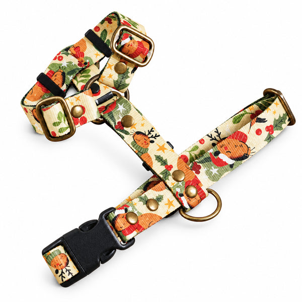 Capybara Christmas Y-shaped dog harness on a white background