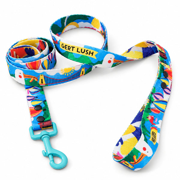 Gert Lush blue dog lead with Bristol balloon print and an azure clip