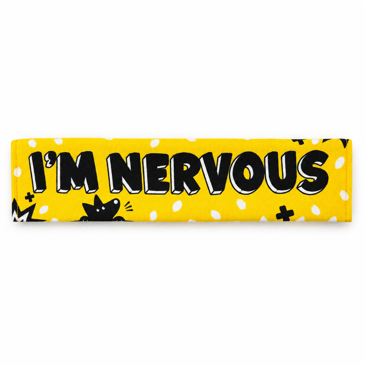 Yellow I'm Nervous dog lead sleeve with bold black lettering for dogs who need space.