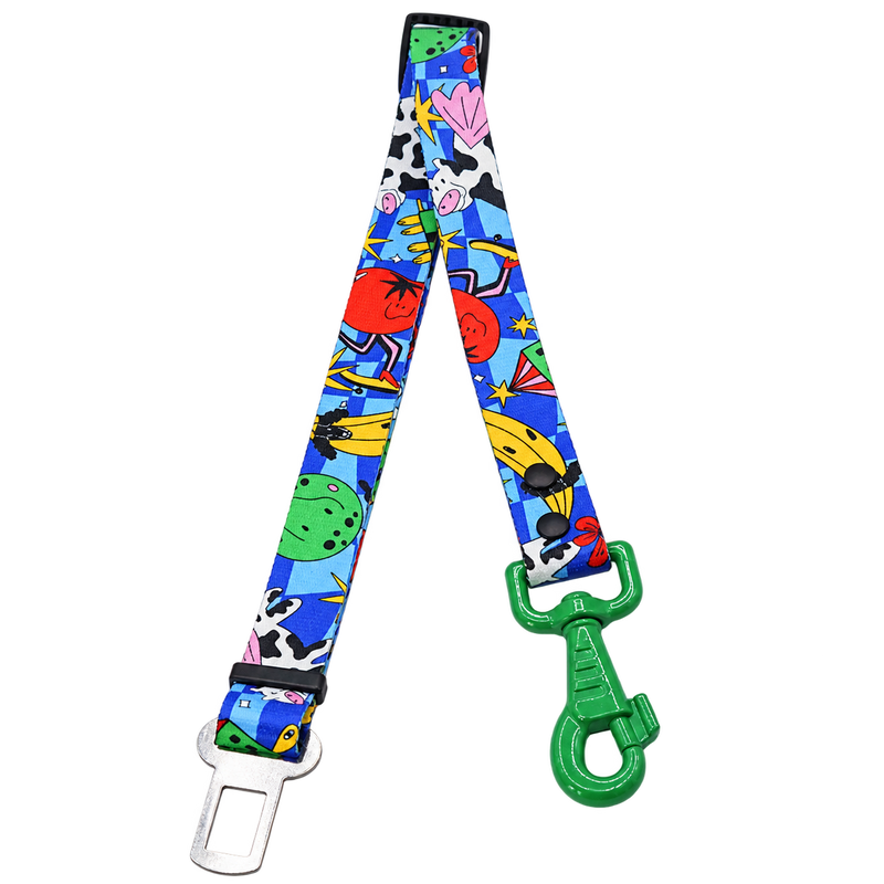 Holy Cow dog seat belt with green clip